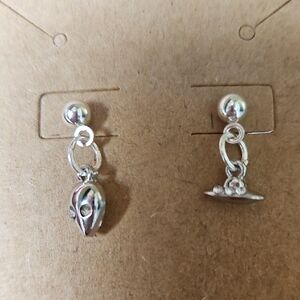 Silver Drop Charm Dangle Earrings - Women's Jewelry